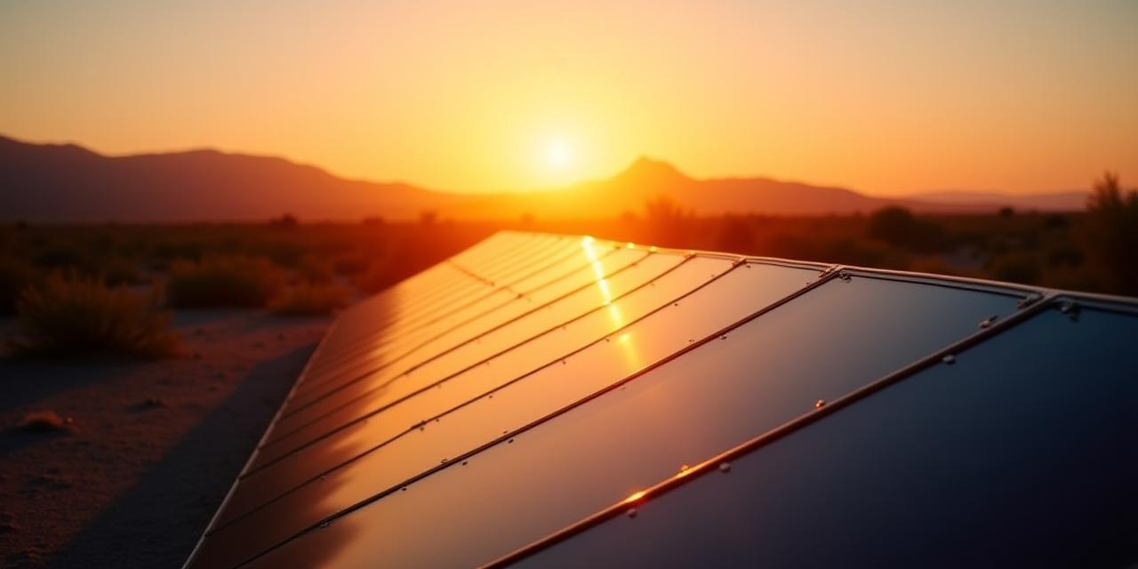 Solar water heating panels glowing at sunrise over Tucson